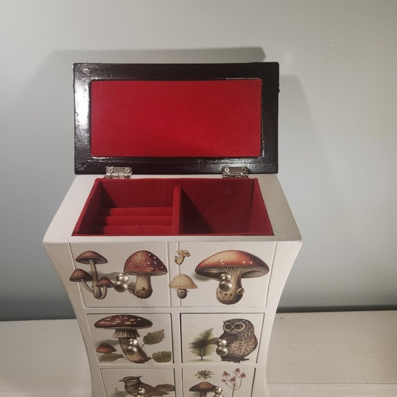 Cottagecore Mushroom & Owl Jewelry Box – 6 Drawer Woodland Organizer - Picture 3 of 8